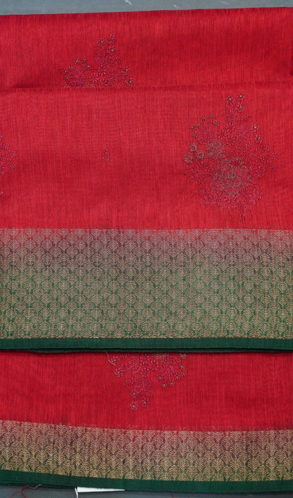 Bamboo Silk Saree-Maroon Tree Zari embryoid Work