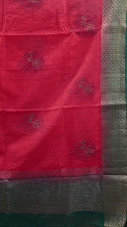 Bamboo Silk Saree-Maroon Tree Zari embryoid Work
