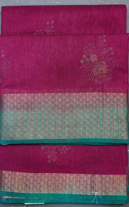 Bamboo Silk Saree-Wine Tree Zari embryoid Work