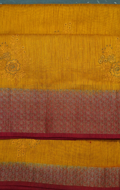 Bamboo Silk Saree-Mustard Tree Zari embryoid Work