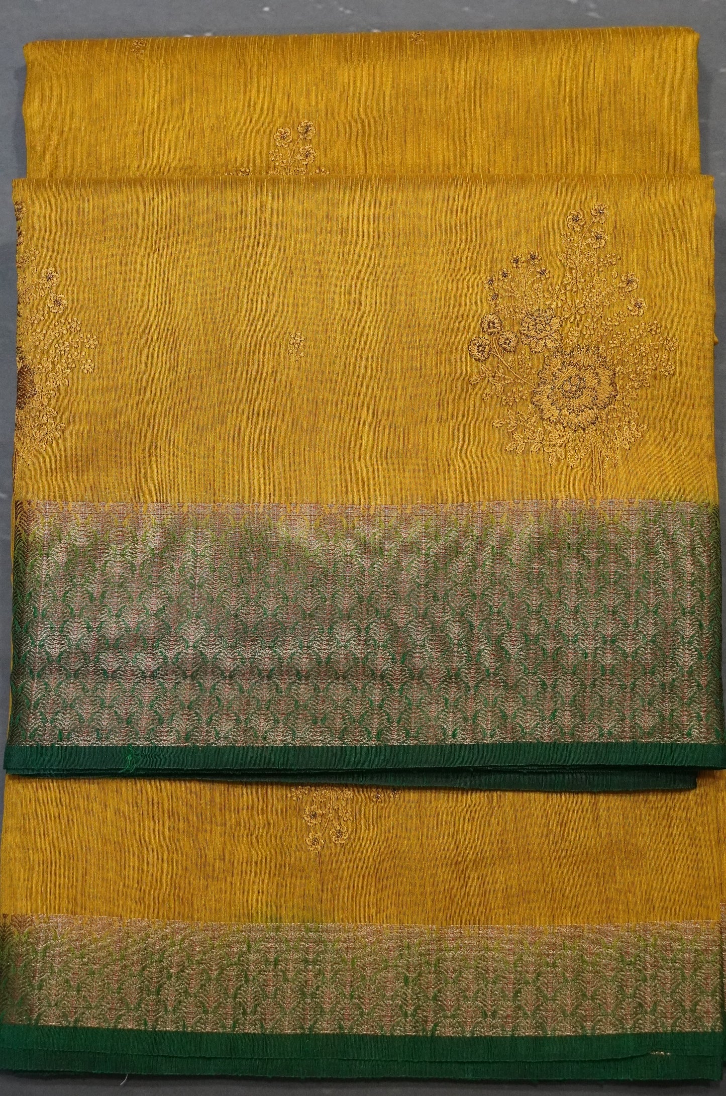 Bamboo Silk Saree-Mehandhi Green Tree Zari embryoid Work