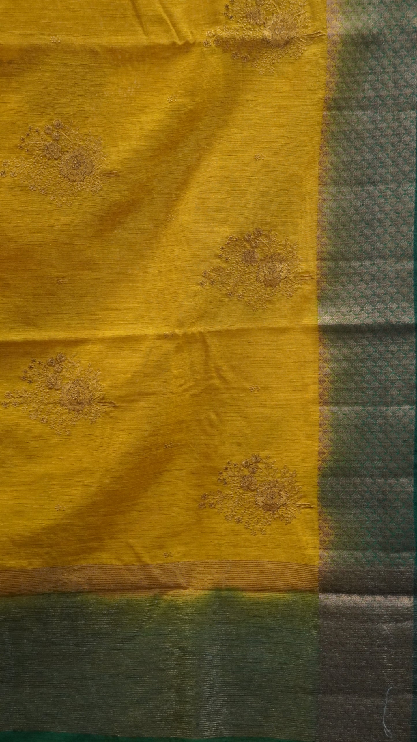 Bamboo Silk Saree-Mehandhi Green Tree Zari embryoid Work