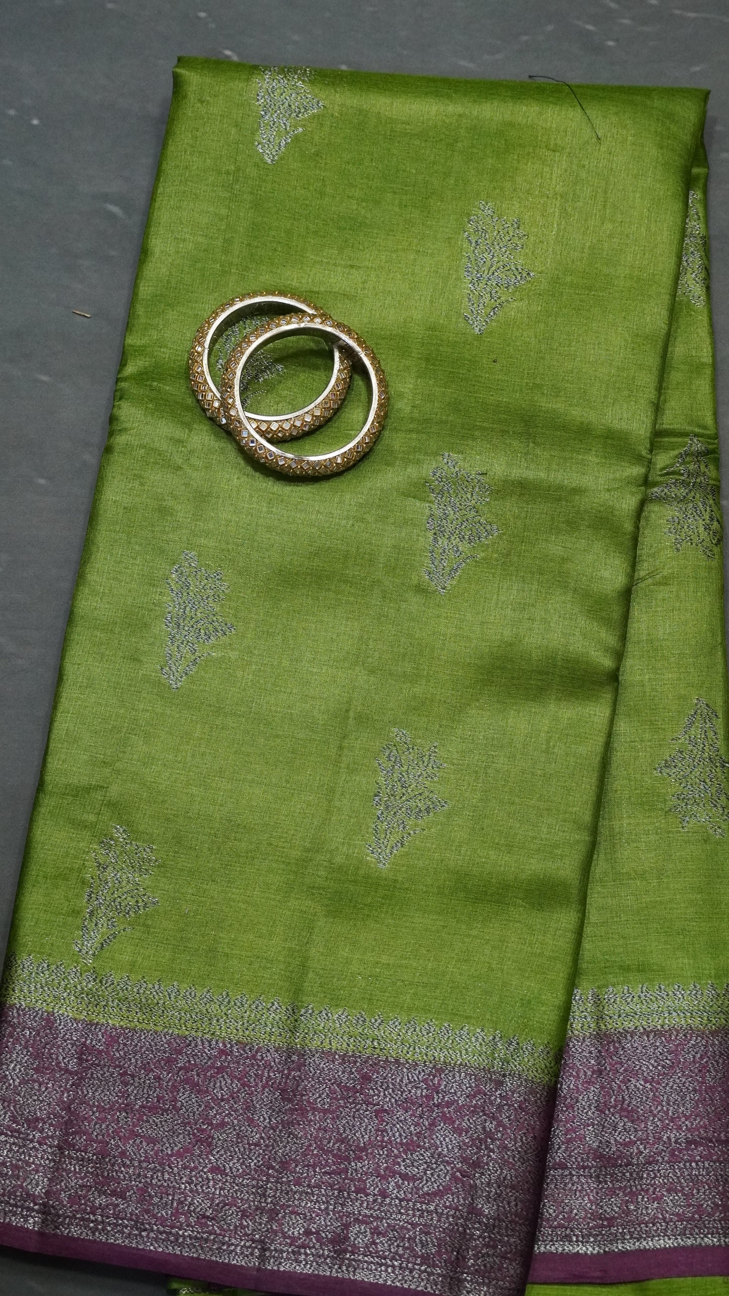 Pure Tussar Saree - Floral Zari-Green