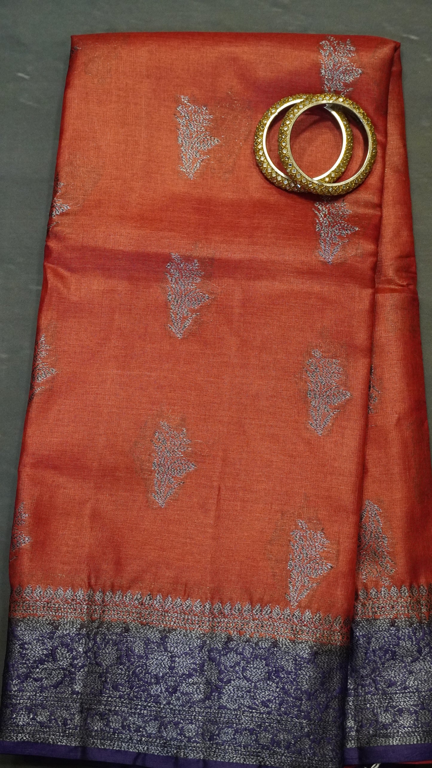 Pure Tussar Saree - Floral Zari-Pale Orange