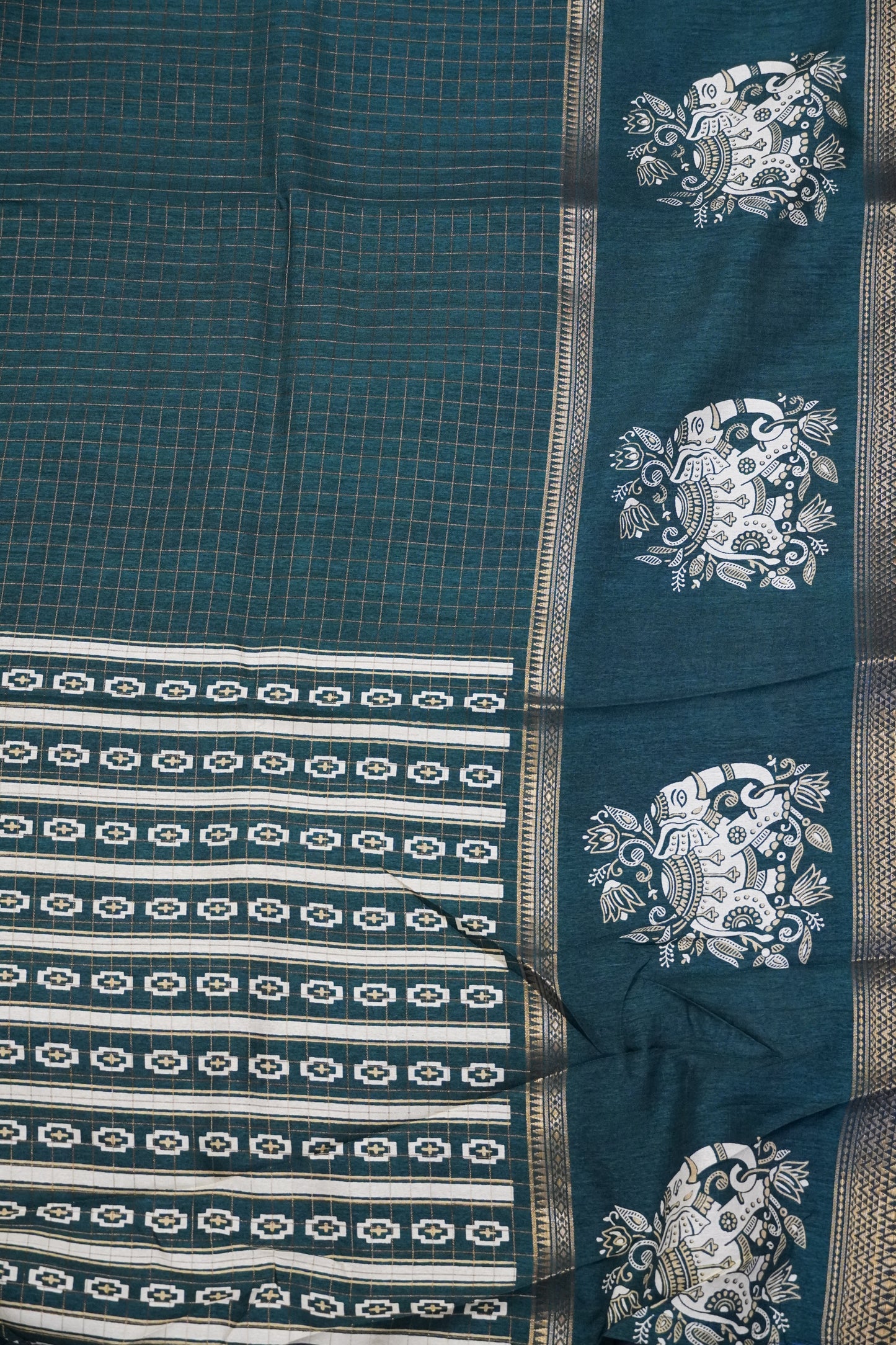 Semi Chiffon Saree - Elephant Bottle Green