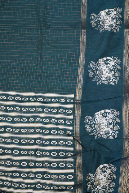 Semi Chiffon Saree - Elephant Bottle Green