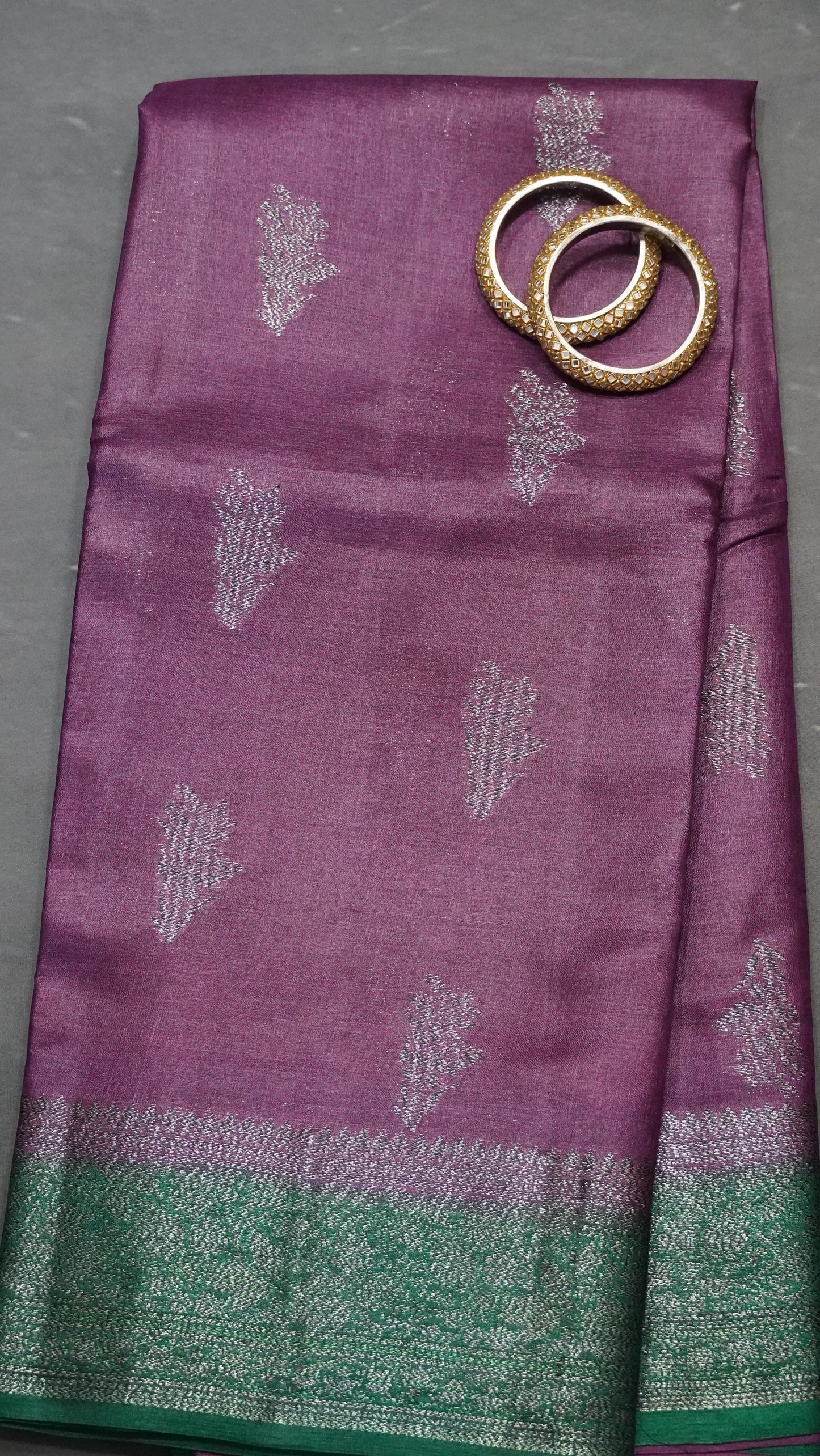 Pure Tussar Saree - Floral Zari-Dark Purple