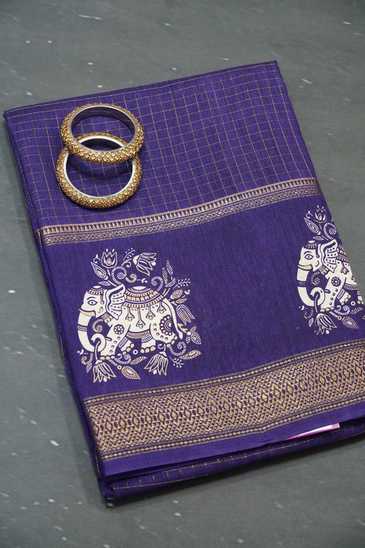 Semi Chiffon Saree -Elephant Purple