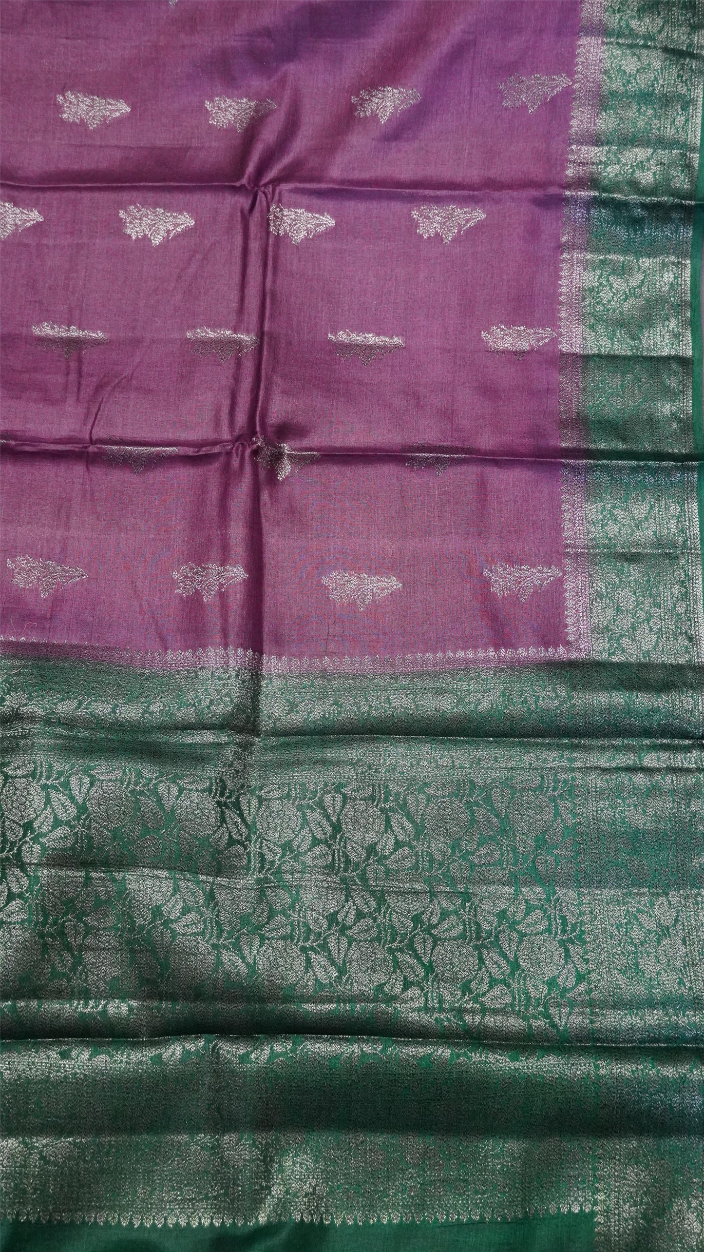 Pure Tussar Saree - Floral Zari-Dark Purple