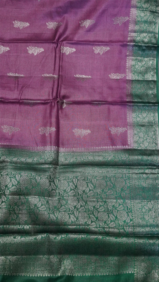 Pure Tussar Saree - Floral Zari-Dark Purple