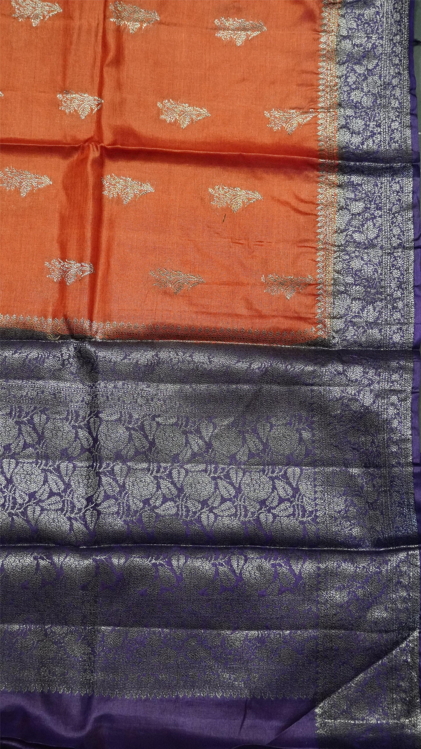 Pure Tussar Saree - Floral Zari-Pale Orange