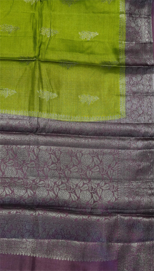 Pure Tussar Saree - Floral Zari-Green