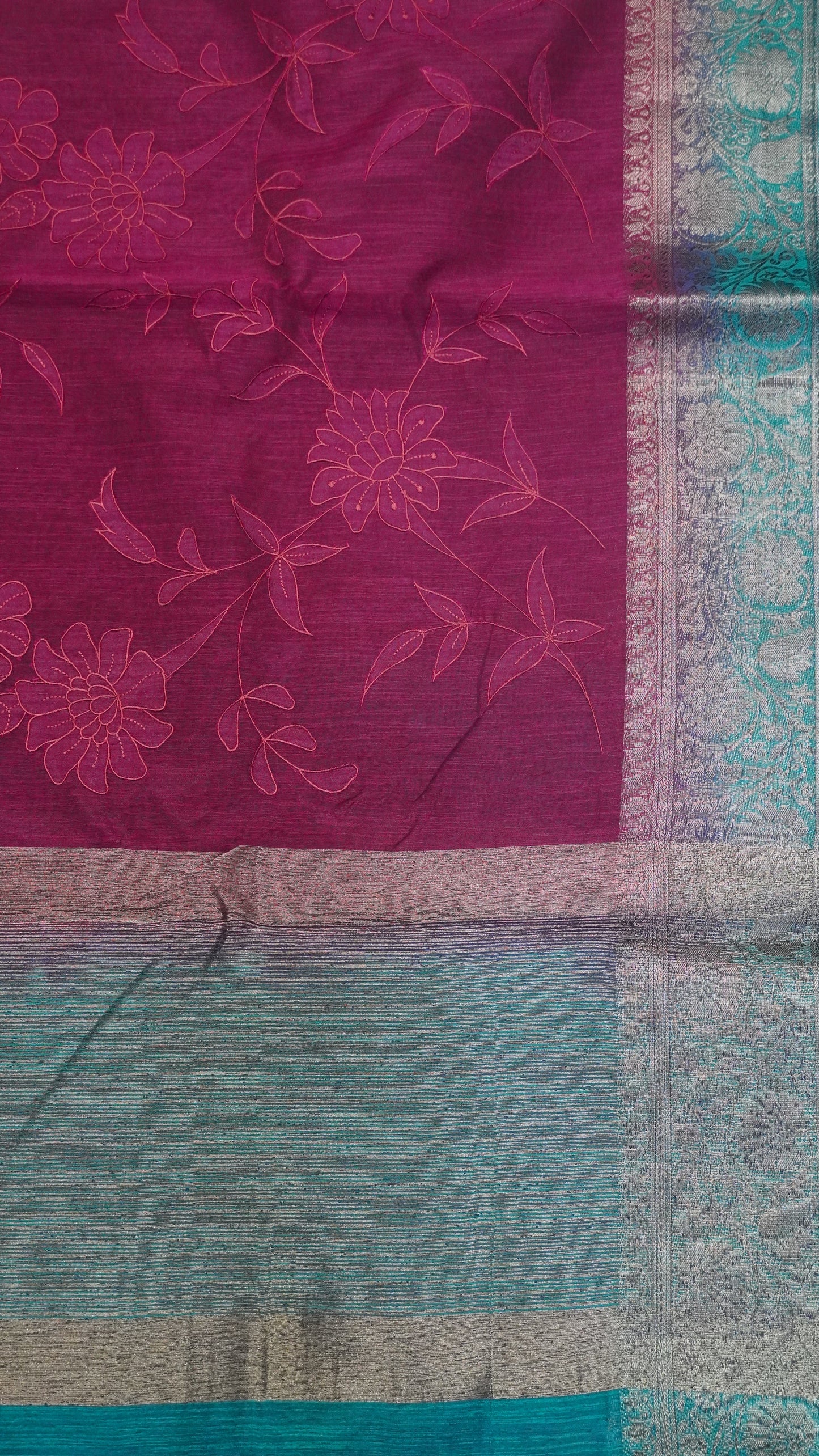 Bamboo Silk Saree-Aplique Work-Wine