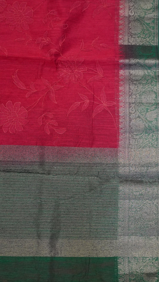 Bamboo Silk Saree-Aplique Work-Maroon