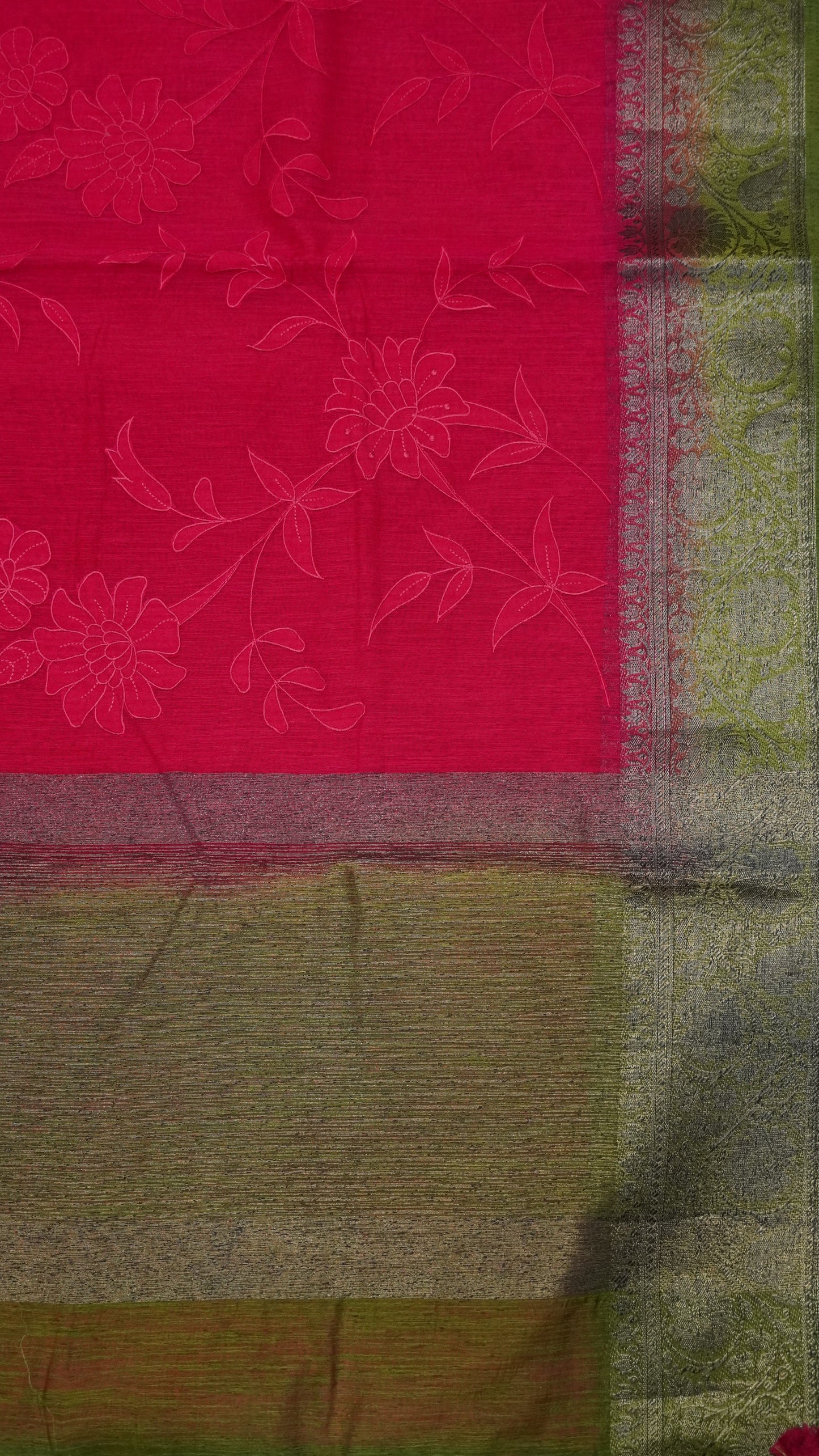 Bamboo Silk Saree-Aplique Work-Rani Pink