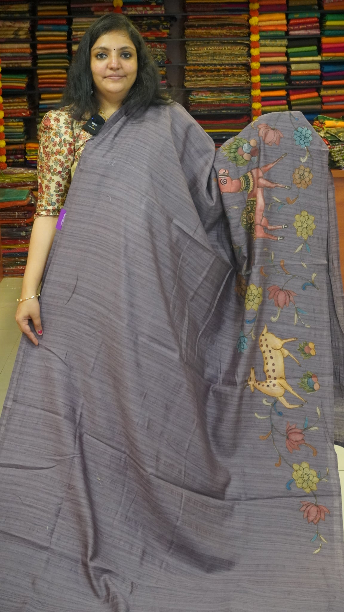 Jute Tussar Aplique Work Saree Lavendar