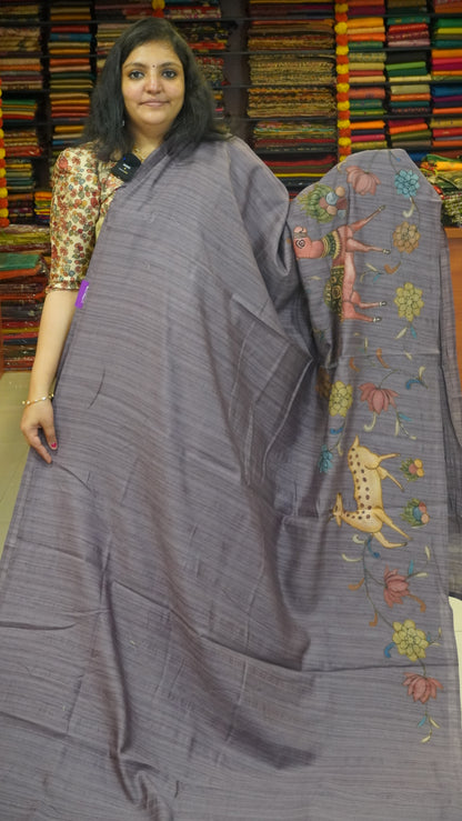 Jute Tussar Aplique Work Saree Lavendar