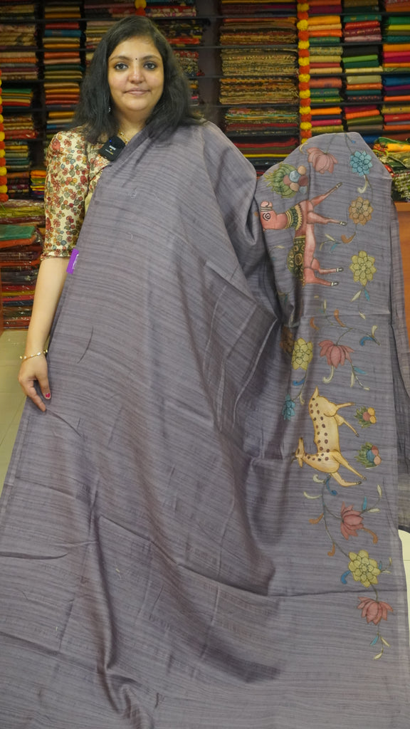 Jute Tussar Aplique Work Saree Lavendar