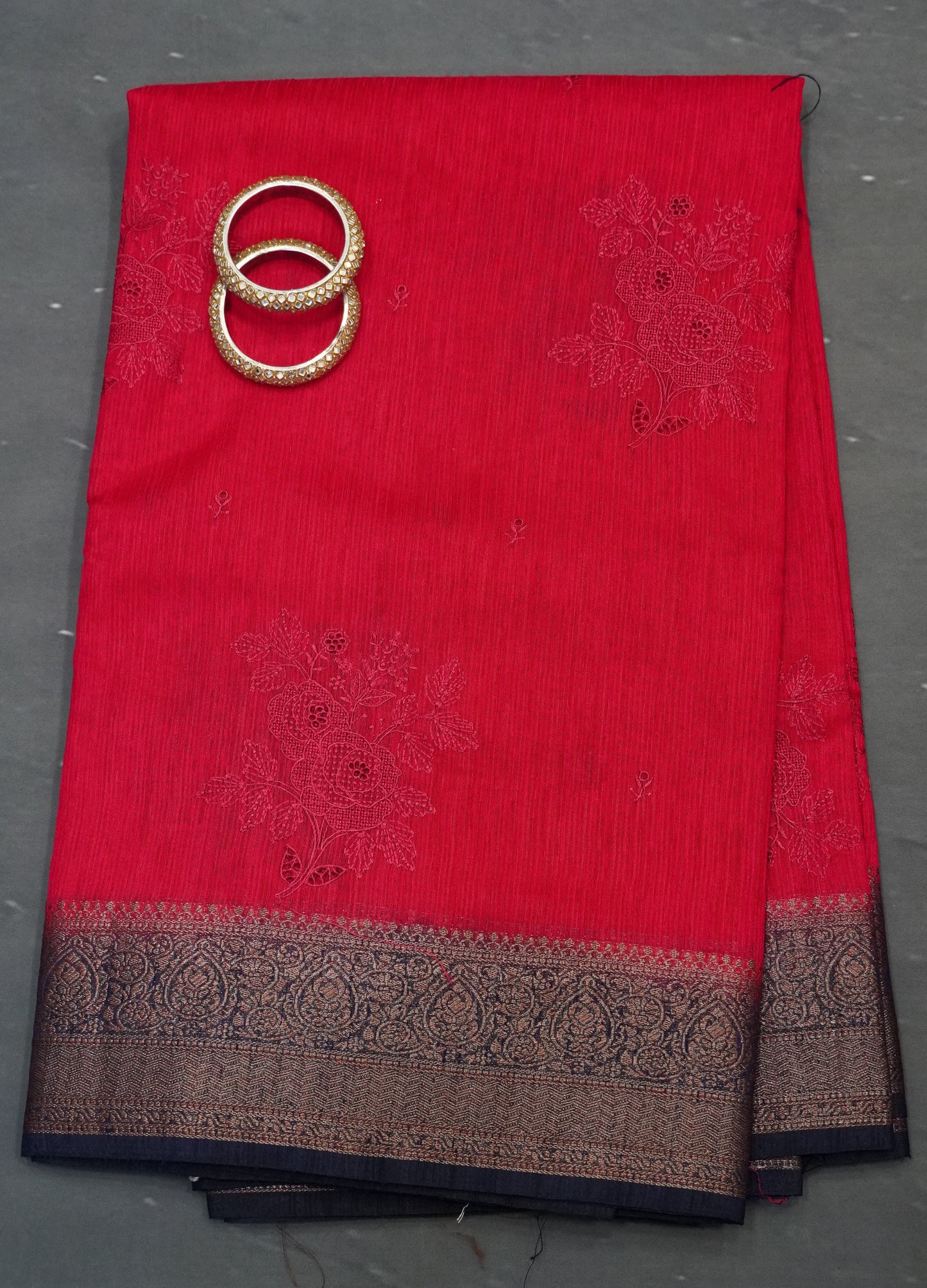 Bamboo Silk Saree-Pink With Navy Blue