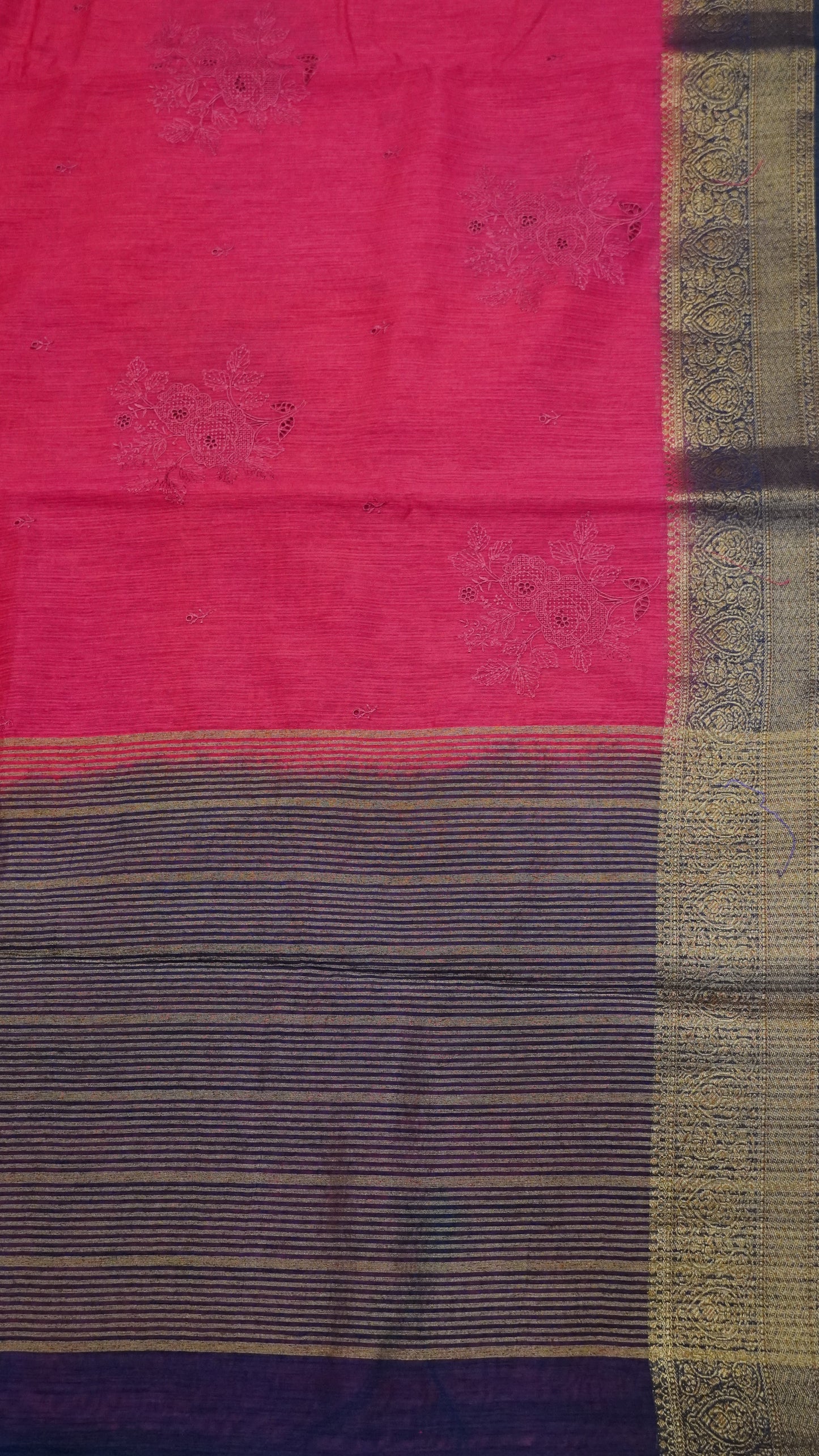 Bamboo Silk Saree-Pink With Navy Blue
