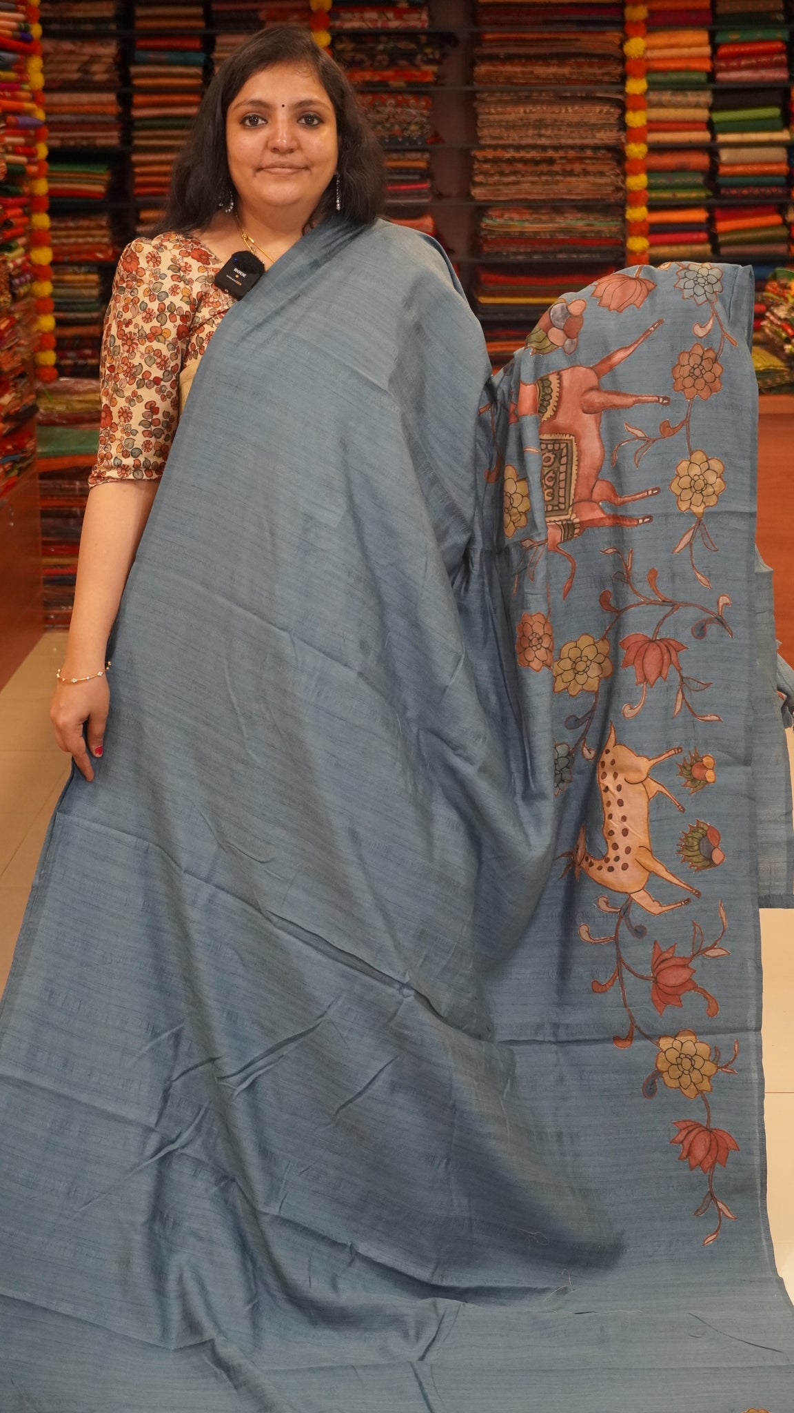 Jute Tussar Aplique Work Saree Blue