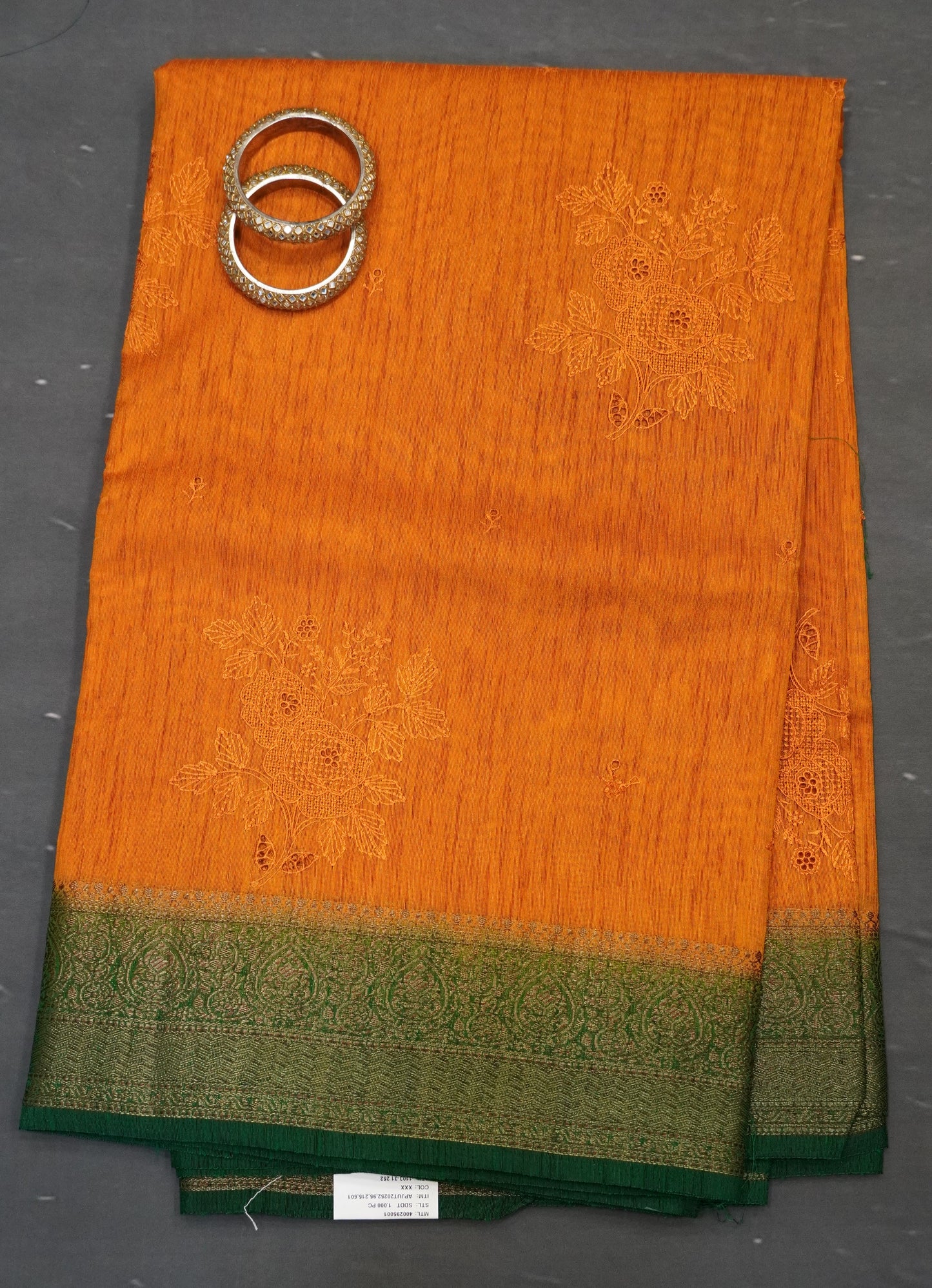 Bamboo Silk Saree-Orange With Green