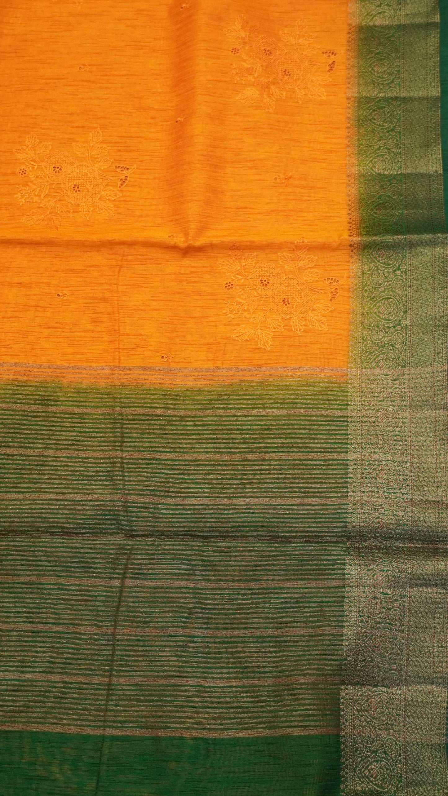 Bamboo Silk Saree-Orange With Green