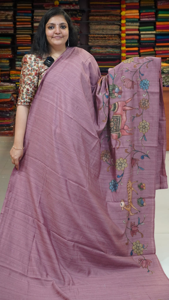 Jute Tussar Aplique Work Saree Onion Pink