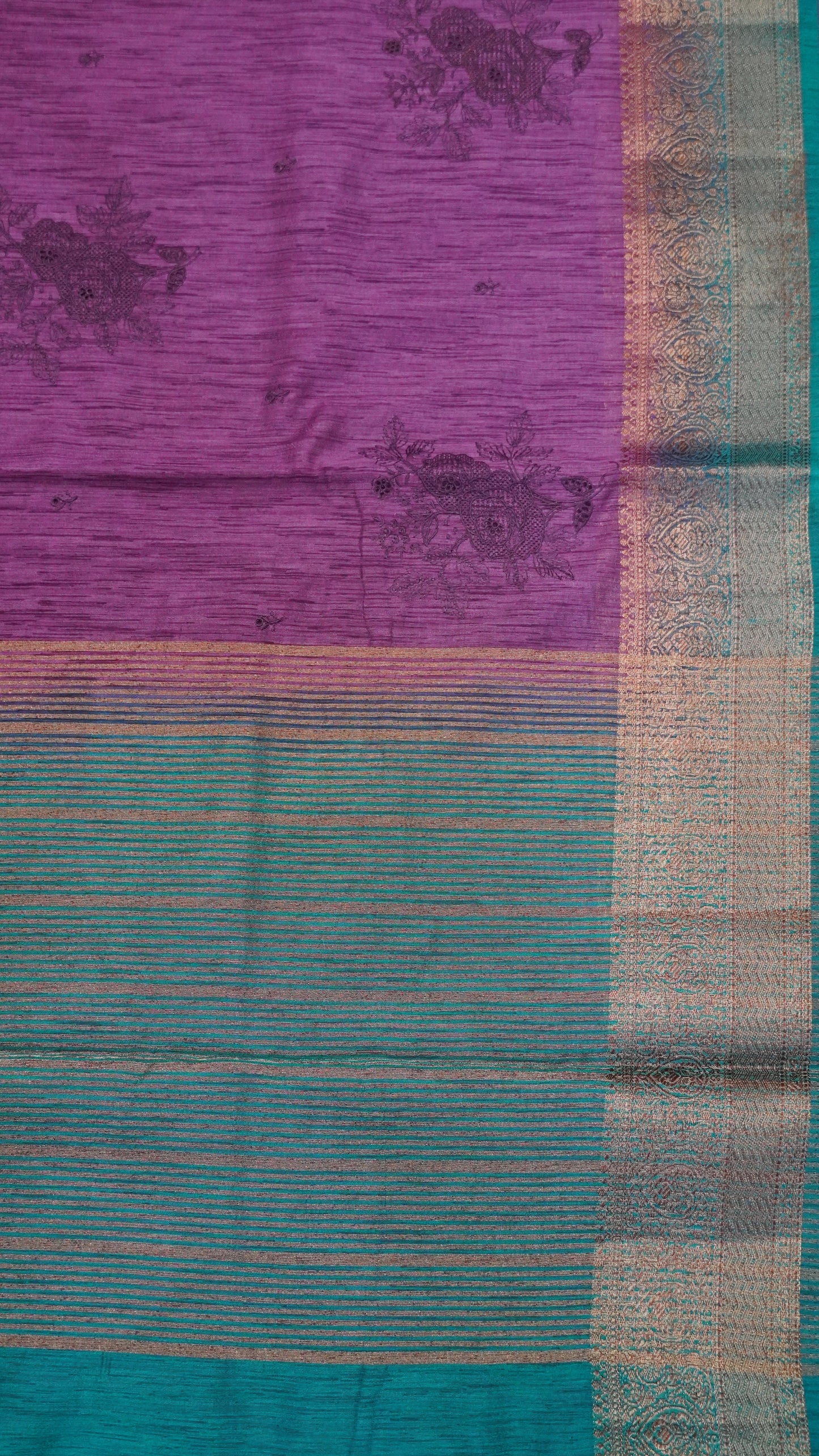 Bamboo Silk Saree-Purple With Peacock Green