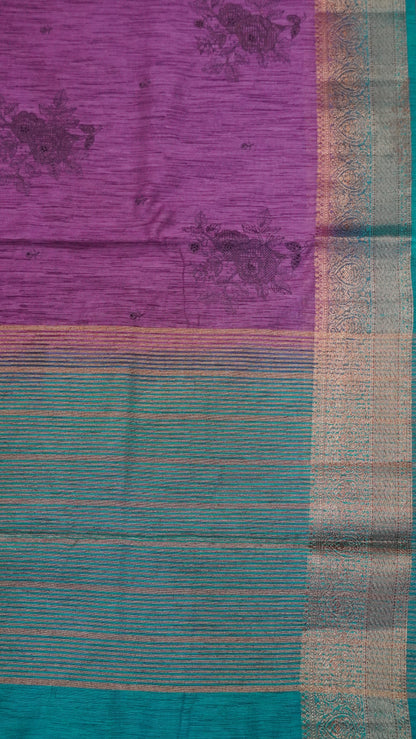 Bamboo Silk Saree-Purple With Peacock Green