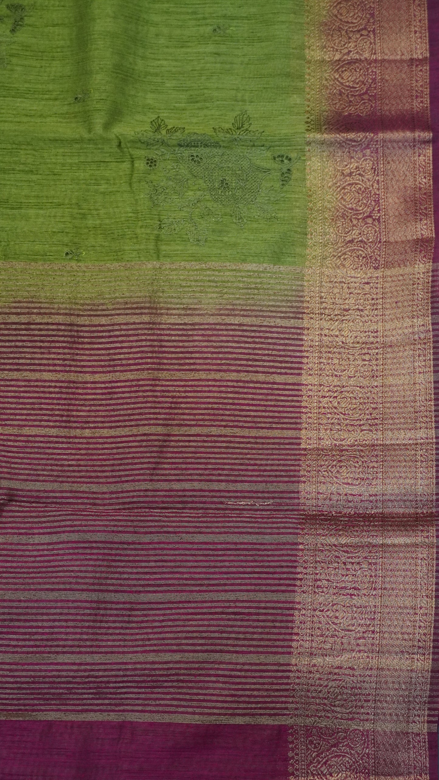 Bamboo Silk Saree-Sage Green With Wine