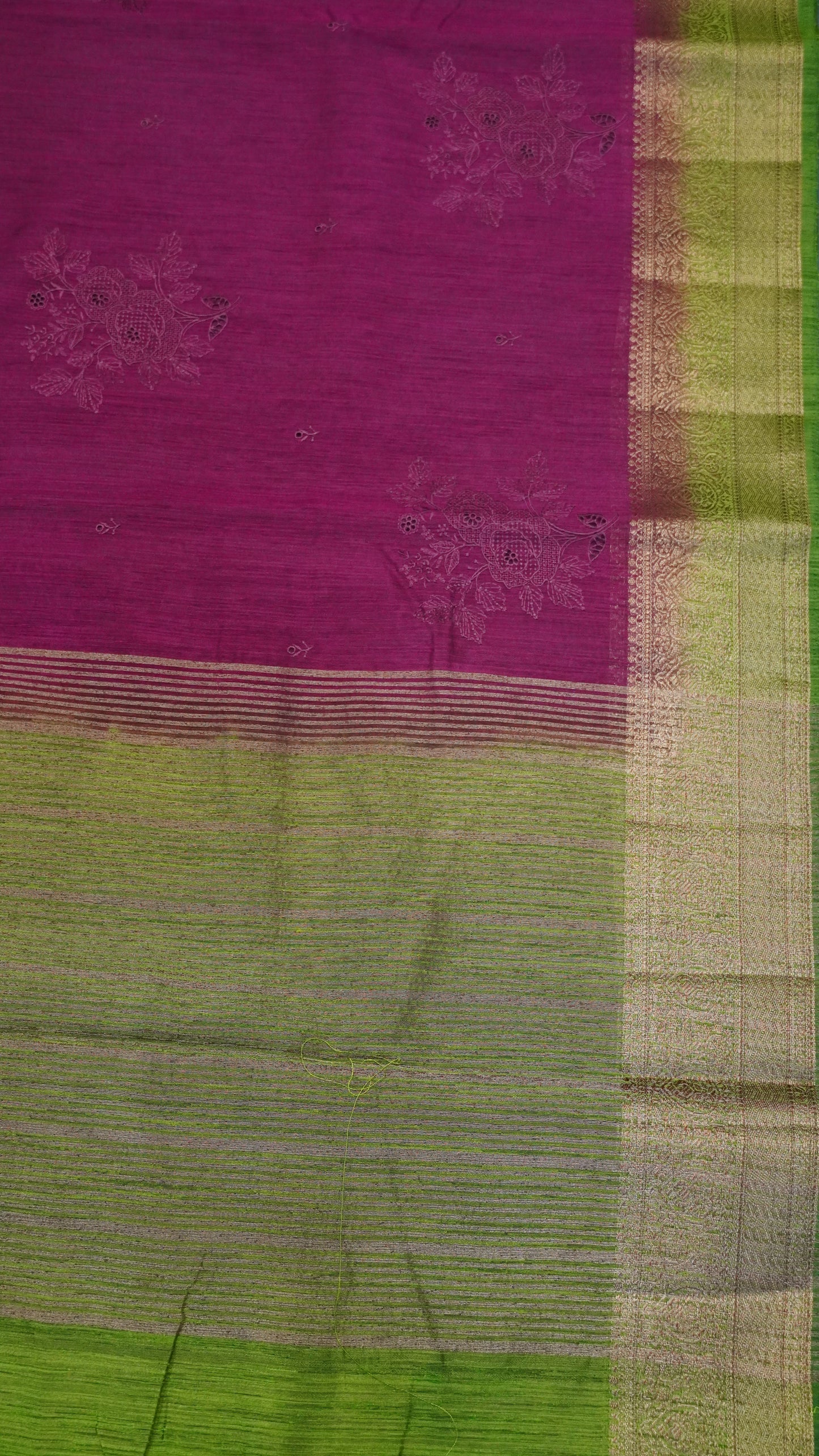 Bamboo Silk Saree-Wine With Green