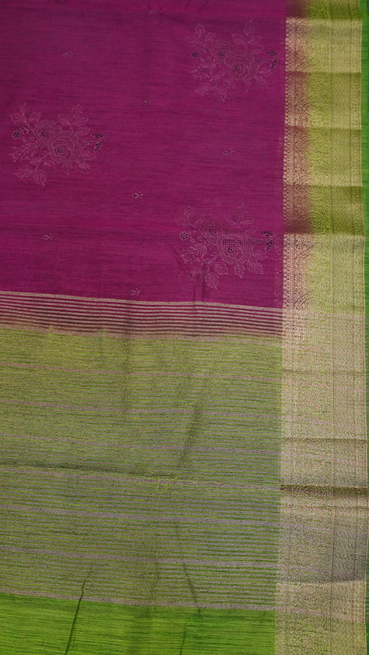 Bamboo Silk Saree-Wine With Green