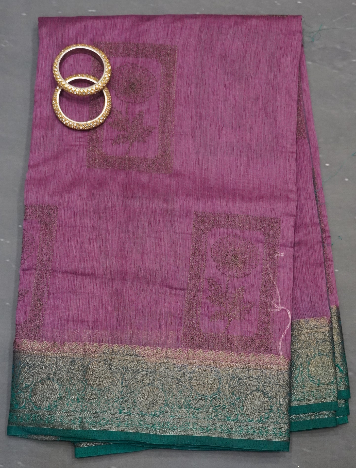 Bamboo Silk Saree-Purple Frame Flower Embryoid