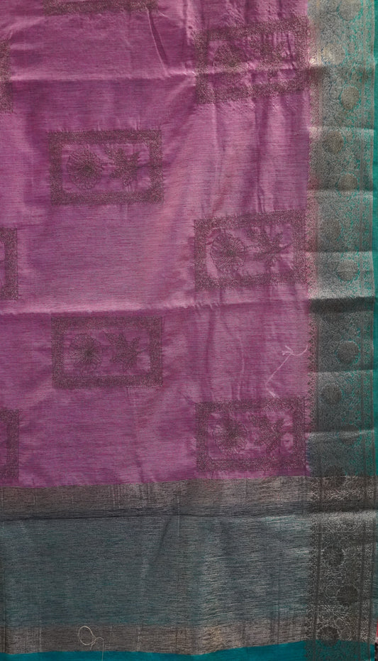 Bamboo Silk Saree-Purple Frame Flower Embryoid
