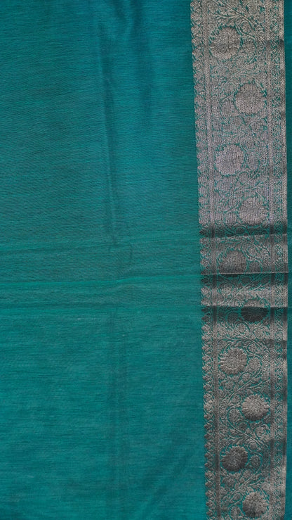 Bamboo Silk Saree-Wine Blue Frame Flower Embryoid