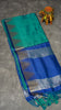 Semi Raw Silk Temple Border Peacock Green to Blue thumbnail