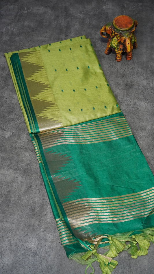 Semi Raw Silk Temple Border Green to Green