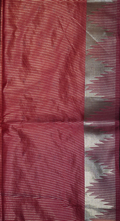 Semi Raw Silk Temple Border Black to Maroon