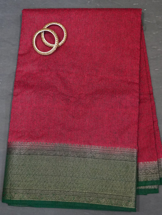 Bamboo Silk Saree-Lite Maroon Frame Flower Embryoid