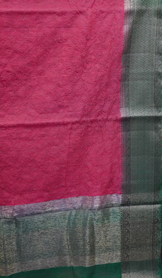 Bamboo Silk Saree-Lite Maroon Frame Flower Embryoid