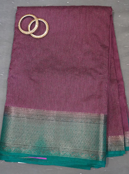 Bamboo Silk Saree-Dark Purple Zari Embroidery
