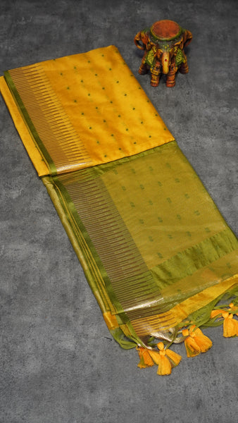 Semi Raw Silk Tower Border Yellow to Green