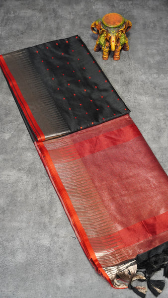 Semi Raw Silk Tower Border Black to Maroon