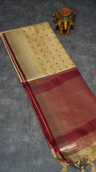 Semi Raw Silk Tower Border Peacock Sandal to Marron