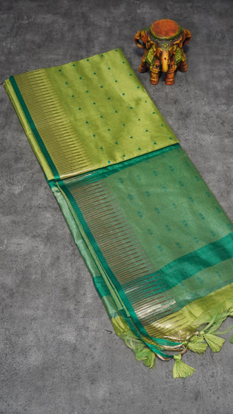 Semi Raw Silk Tower Border Light Green to Green