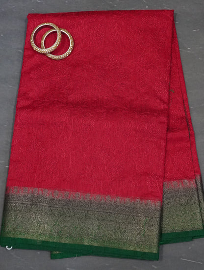 Bamboo Silk Saree-Maroon Gypso Thread Work