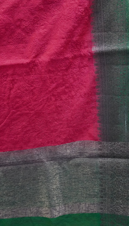 Bamboo Silk Saree-Maroon Gypso Thread Work