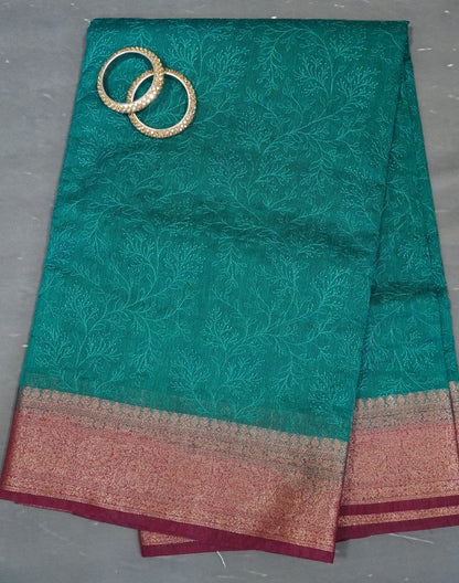 Bamboo Silk Saree-Peacock Green Gypso Thread Work
