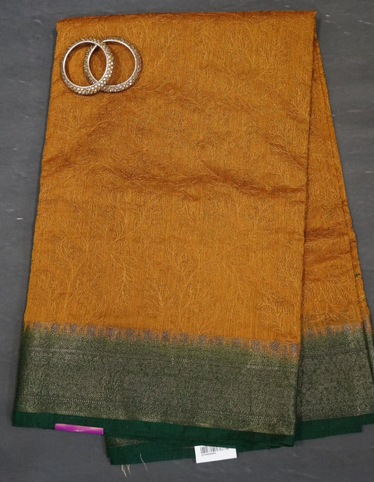 Bamboo Silk Saree-Mustard Gypso Thread Work